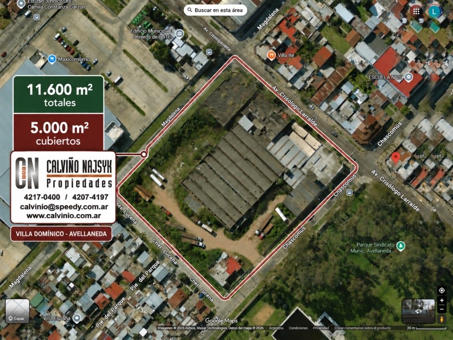 NUEVO VALOR 2026 - PREDIO DE 11.600 M2 EN VENTA - Crisologo Larralde Nº5100. - 5000 M2 CUBIERTOS
