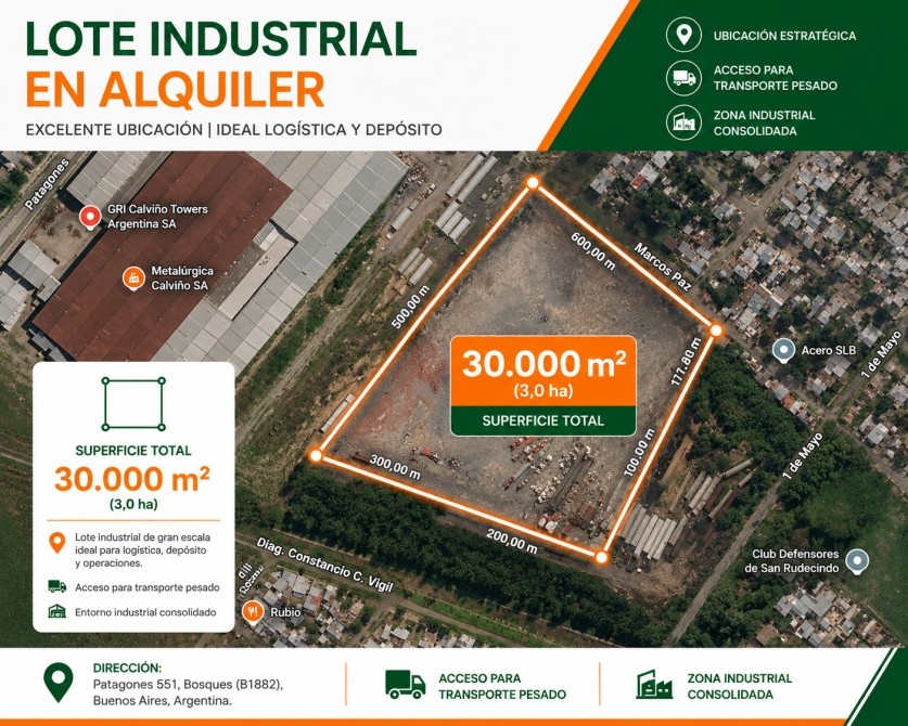 30.600 M2 DE TERRENO EN ALQUILER - BOSQUES - F. VARELA.