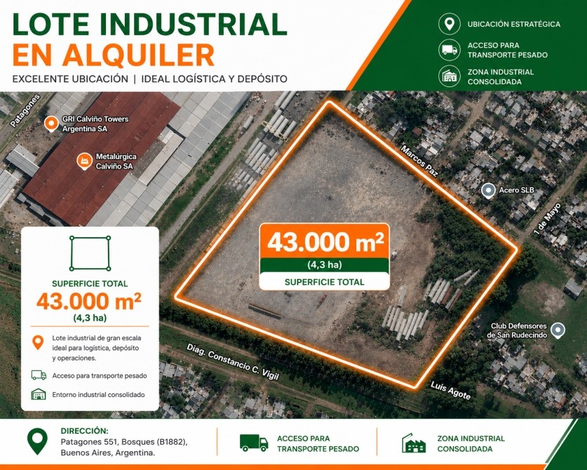 43.000 M2 DE TERRENO EN ALQUILER - BOSQUES - F. VARELA.